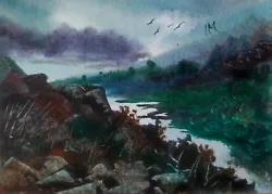 Buy ACEO Original Painting Art Card Landscape Forest River Rocks Watercolour • 5.50£