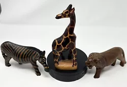 Buy Hand Carved Wood Giraffe/Hippo/Lion Statue Safari Jungle Tribal Figurines • 10.31£