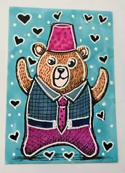 Buy FUNKY BEAR ACEO BRAND NEW Original Art ACEO ATC  PAINTING  Illustration • 1.99£