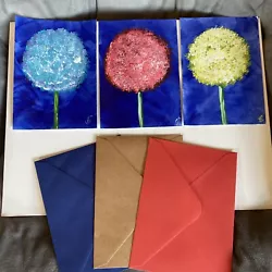 Buy Flowers,Set Of 3, 4/6 Hand Painted On Paper,greeting Cards • 13.64£