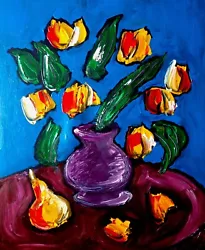 Buy FLOWERS   SUPERB PAINTING  Abstract Pop Art  STRETCHED   Textured • 84.10£