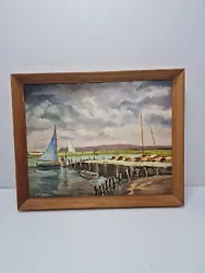 Buy  Signed  Oil Painting Of Lake Boats Scene • 24.99£