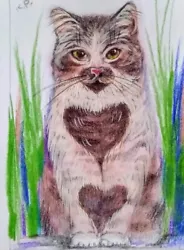 Buy ACEO Cat Drawing Watercolor Pencil By The Author Original Not Print • 7.73£
