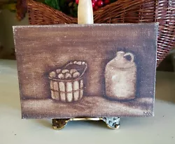 Buy Small Original Painting, Country Rustic Farmhouse Still Life Apples & Crock • 22.75£