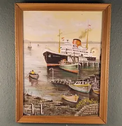 Buy Vintage Nautical Painting Oil On Board Fishermen Boats In Harbour Signed Framed • 75£