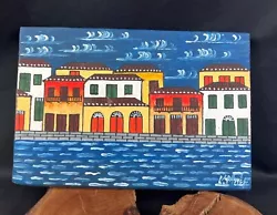 Buy Vintage Original Painting On Wood Block City On Water Signed By Artist • 57.88£