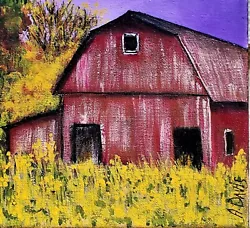 Buy A.Z. Davis 10  X 8  Canvas Painting   Red Barn  Landscape Country Farm Folk Art • 33.07£
