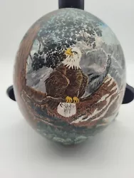 Buy Hand Painted Ostrich Egg Eagle Snowy Mountain Scene Artist Signed  • 22.91£