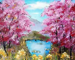 Buy SAKURA Cherry Blossoms Original Painting Large Canvas Freshly Made OIL • 1,182.03£