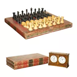 Buy Jaques London Victorian Faux Book Chessboard Staunton Pieces & Rosewood Clock • 5,950£