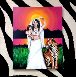 Buy Canvas 40x50cm Original Painting Art Sunset Tiger Wildlife Nature Hippie Decor • 29.99£