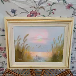 Buy Vintage Wood Framed 17 X 21 Coastal Sunset Beach Oil Painting On Canvas • 41.50£