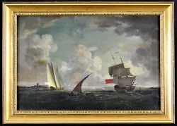 Buy 18th CENTURY ENGLISH OLD MASTER MARINE SEASCAPE ANTIQUE OIL ON CANVAS PAINTING • 56£