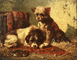 Buy Vincent De Vos (1829-1876) Signed Belgian Oil On Panel - Two Dogs Resting • 0.99£
