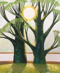 Buy Laimdots Murnieks Two Trees And The Sun 2002 Oil On Cardboard Contemporary Style • 7,983.08£