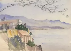 Buy Monaco - Antique Watercolour Painting - 19th Century - Grand Tour • 80£