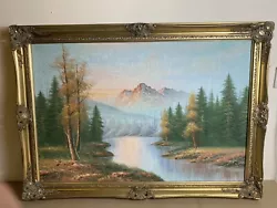 Buy Beautiful Very Lrg Oil On Canvas Mountains And Lakes Gilded Frame 104cmx75cm • 70£