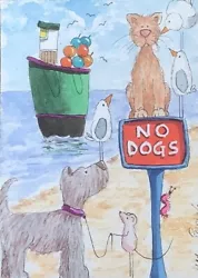 Buy ACEO Original Watercolour Painting Seascape, Beach, Dog, Cat,  Mouse, Ship • 4.99£