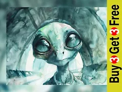 Buy Enigmatic Alien Creature Watercolor Painting Print 5 X7  On Matte Paper • 4.99£