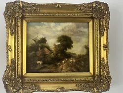 Buy Antique Over Painted Print Rural Landscape Sheep Cattle Cottage  , Antique Frame • 0.99£