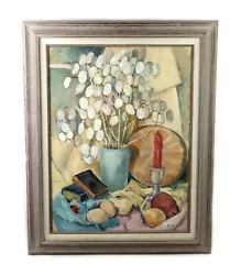 Buy Vintage Mid Century Still Life Oil Painting Of Flowers In A Vase Signed • 87.83£