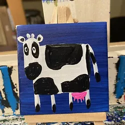 Buy Cow Original Painting On Canvas 3/3 Animals,artwork,mini,small, • 8.29£