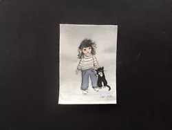Buy Aceo Original Watercolour Painting By Toni Little Girl With Her Cat • 3.50£