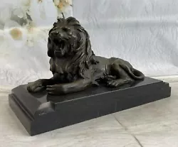 Buy Bronze Sculpture **DEAL** Hot Cast Hand Crafted African Lion Roaring Statue • 236.33£