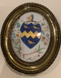 Buy Antique Handpainted Miniature Armorial Crest Floral Oval Picture Brass Frame • 49.99£