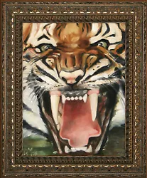 Buy Oil Painting Roaring Tiger Portrait Framed Wild Life Cat Realism Fine Art Signed • 1,499£