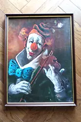 Buy Vintage Frame On Canvas Of A Clown Playing A Violin Signed READ BELOW • 15£