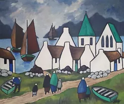 Buy Markey Robinson - Framed Oil Painting - Coastal Scene With Church And Shawlies • 475£