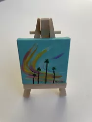 Buy Los Angeles Sunset Palm Trees Miniature Acrylic On Canvas With Easel • 20.67£