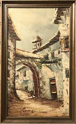 Buy 1960s Old Vintage Original Thick Oil Painting On Canvas Old Town 44cm VGC • 26.90£