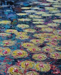 Buy Waterlilies Oil Painting Vivek Mandalia Impressionism 18x24 Monet Inspired Ooak • 800£