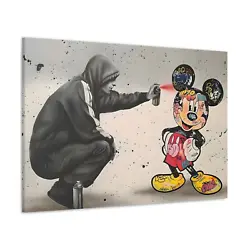 Buy Banksy Inspired Canvas Man Spray Painting Mickey Mouse Street Wall Art Decor • 15.99£