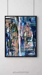 Buy ORIGINAL ABSTRACT OIL PAINTING, Blue Green Beige, 65 X 90cm Cotton Canvas Oil • 250£