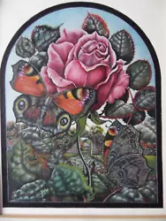 Buy Peacock Butterflies + Rose In Walled Garden. Original Painting Una Woodruff • 130£