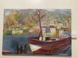 Buy Fishing Boat & Seaside Town -  Oil Painting In Canvas Vibrant Colours • 110£