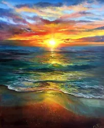 Buy Golden Sunset. Seascape.Paper Art Print A3  Sundown Beach Wall Art Decor OBK ART • 28£