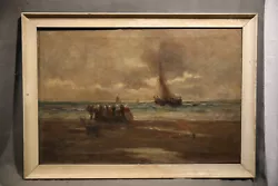 Buy 19th Century Seascape With Figures Fisherman Rocks Mountain Antique Beautiful  • 1,732.49£