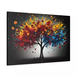Buy Rainbow Tree Canvas Multi Coloured Black Oil Painting Print Nature Wall Art • 47.99£