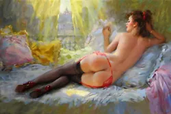 Buy H294 REAL Hand-painted People Oil Painting Sexy Naked Woman Canvas Only • 41.48£