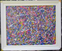 Buy Original Abstract Painting On Canvas Board .Pollack Style. White Frame. Signed. • 59£