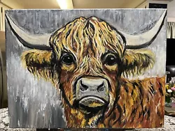 Buy “Highland Cow”acrylic Painting 18x24 Canvas Hand Painted Original Cow Farm • 250.42£