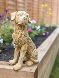 Buy Garden Mile Dog Ornament Outdoor Animal Sculpture With Rustic Wood Effect Large • 31.03£