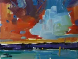 Buy JOSE TRUJILLO - OIL PAINTING 8X10 Impressionism Impasto Study Sunset Clouds Sea  • 373.27£