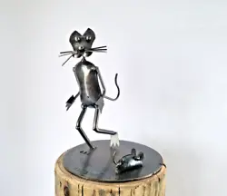 Buy Cat That Got The Cream & Mouse Recycled Scrap Metal Welded Feline Sculpture 14cm • 13.99£