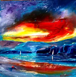 Buy Red Sky Sailing,Bill Baker.direct From Artist.original Oil Painting. • 10£