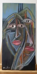 Buy Portrait Face Abstract Painting On Canvas HandPainted 30x60 Cm  Picasso Inspired • 40£